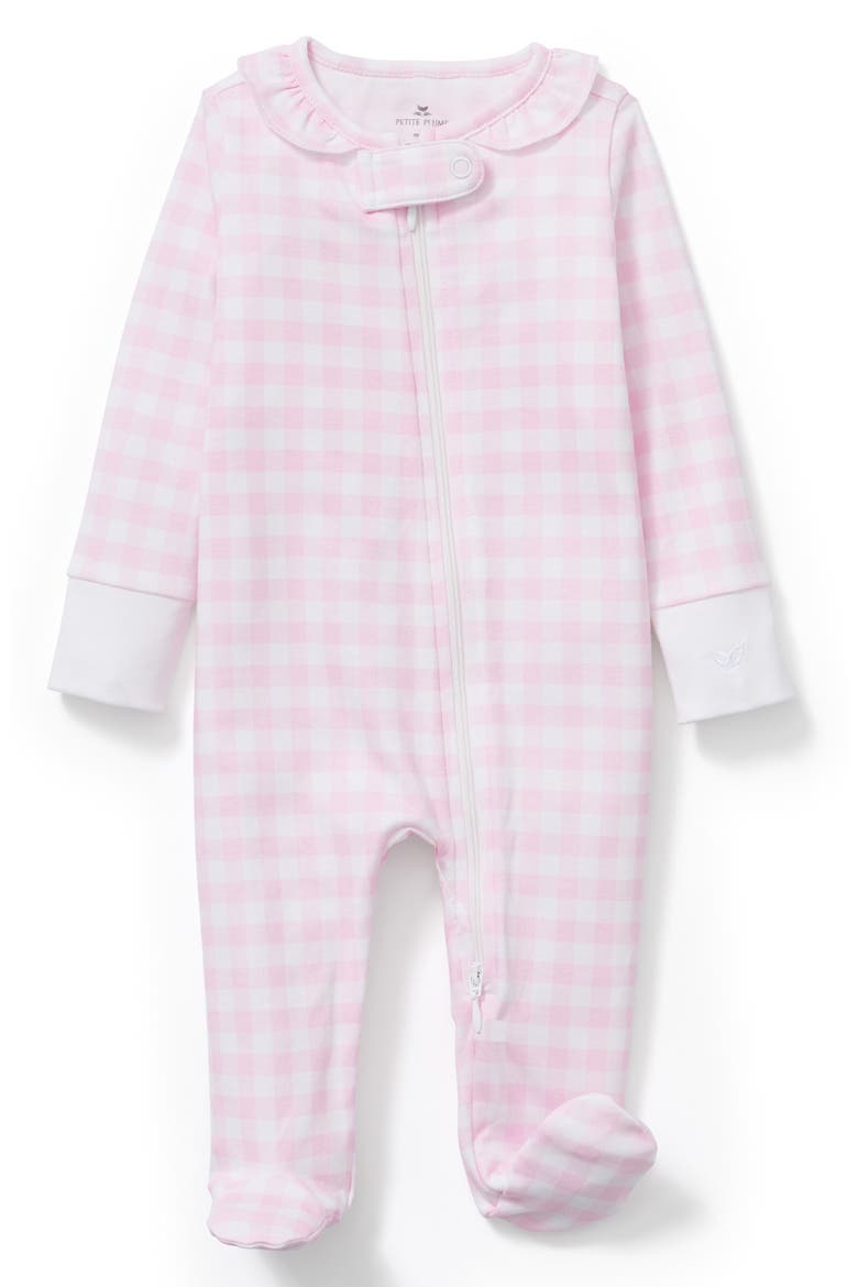 Gingham Pima Cotton Footie Romper, Main, color, LIGHT PINK