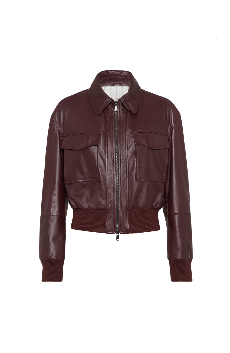 Brunello Cucinelli Soft nappa leather bomber jacket, Main, color, Amaranth