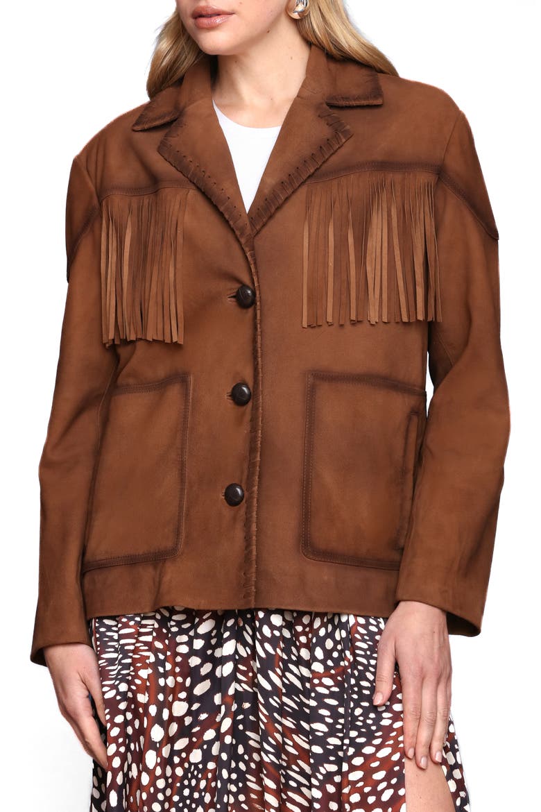 Fringe Genuine Suede Blazer, Alternate, color, BOURBON