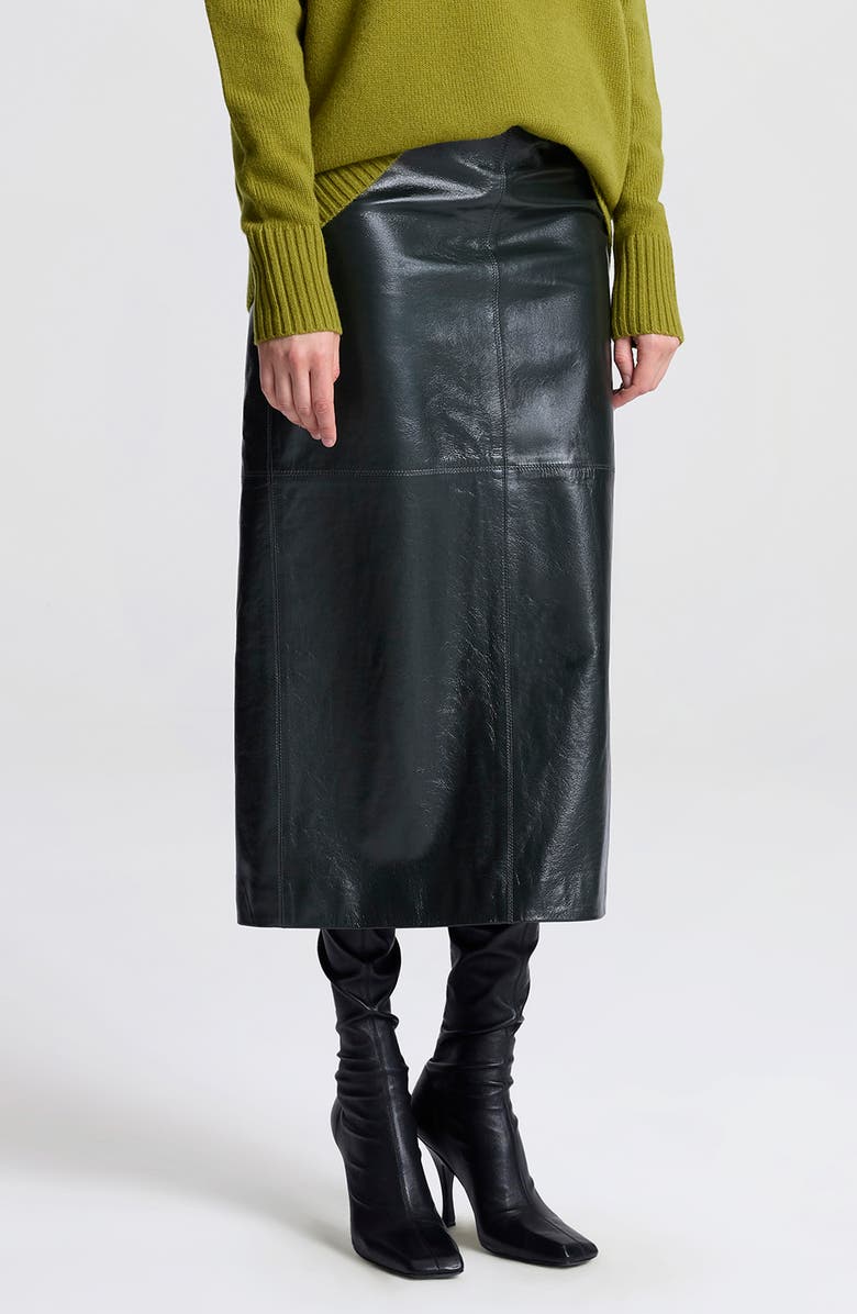 A.L.C. Marta Leather Midi Skirt, Alternate, color, Dark Green