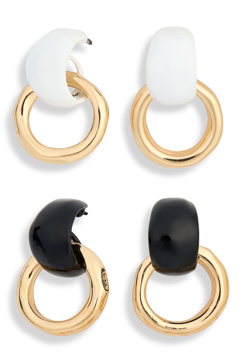 Set of 2 Enamel Doorknocker Drop Earrings, Main, color, BLACK-IVORY