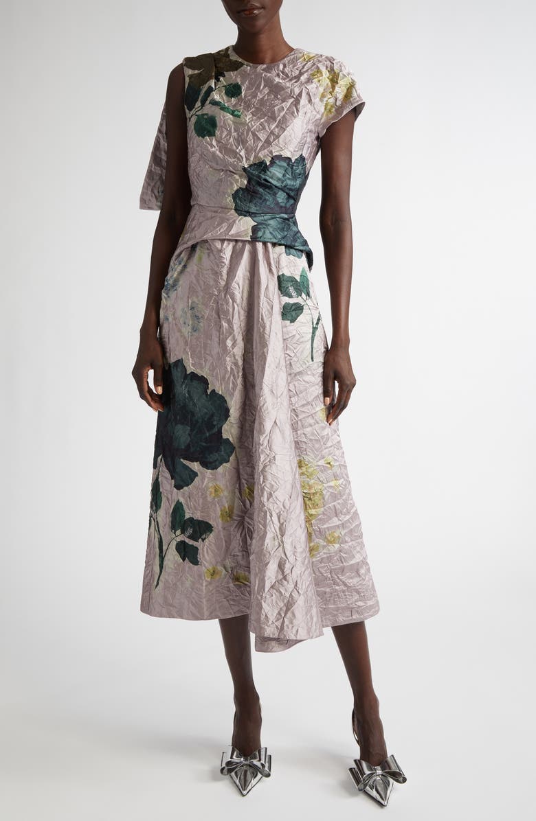 Erdem Floral Print Asymmetric Drape Satin Dress, Main, color, 