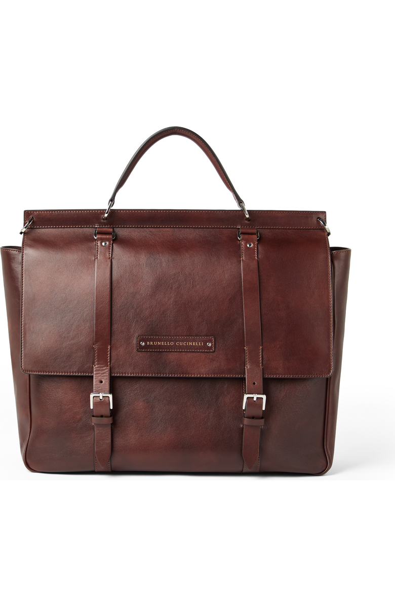 Brunello Cucinelli Calfskin casual briefcase, Main, color, Burgundy