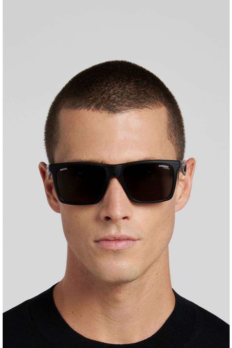 57mm Polarized Rectangular Sunglasses, Alternate, color, MATTE BLACK/ REDSP PZ HCAR