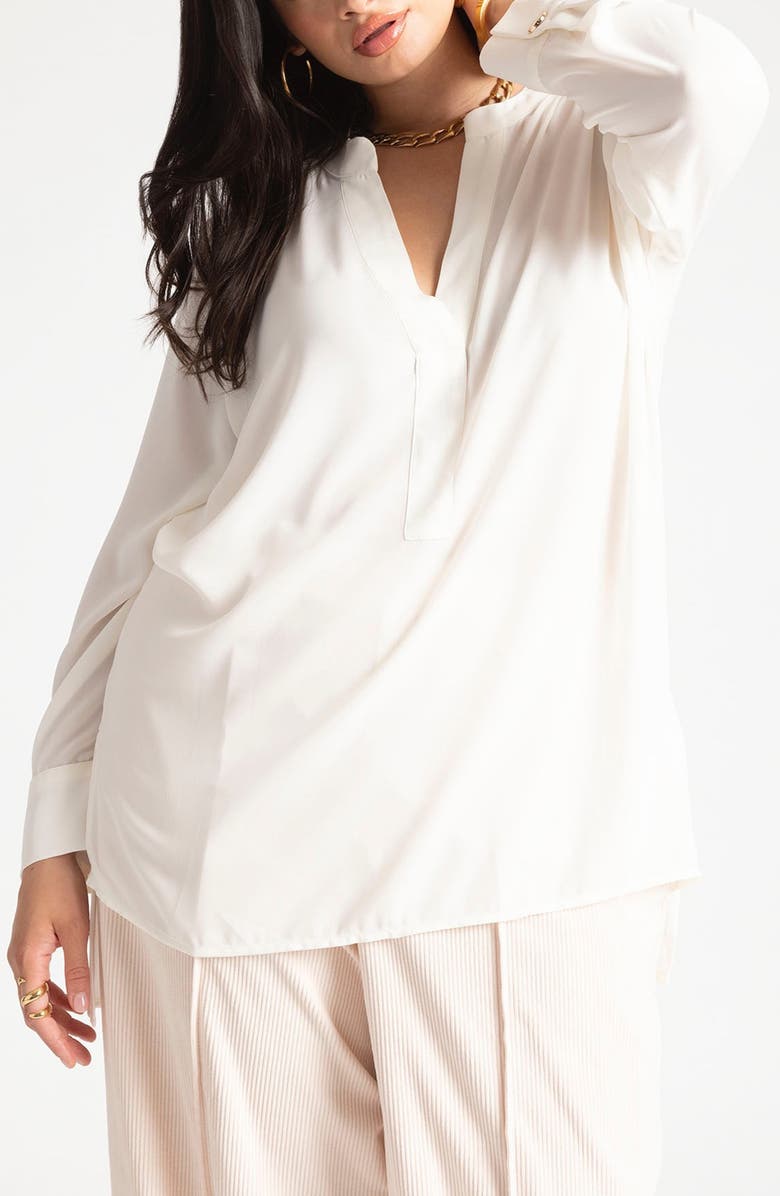 ELOQUII Mandarin Collar High-Low Tunic, Main, color,