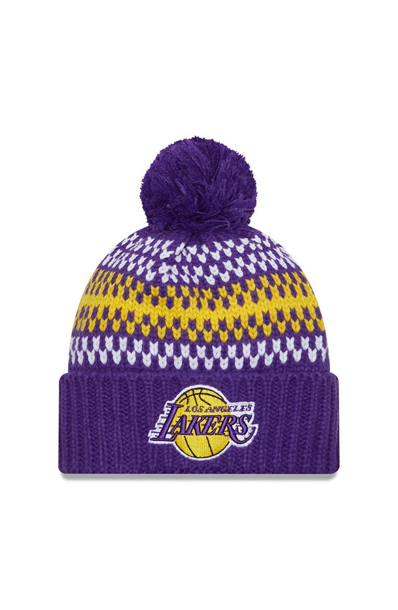 New Era Women's New Era Purple Los Angeles Lakers Lift Pass Cozy Cuffed Knit Hat with Pom, Main, color, 