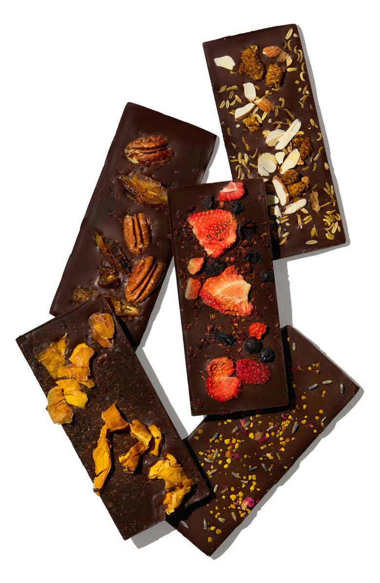 Spring & Mulberry Embellished Variety Pack Date Dark Sweetened Chocolate Bars 5-Piece Gift Box, Alternate, color, Multi