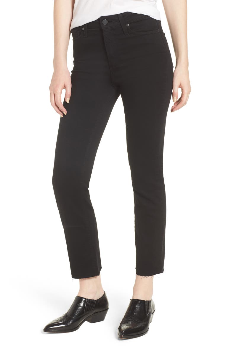 Hoxton High Waist Straight Raw Hem Ankle Jeans, Main, color, BLACK OVERDYE