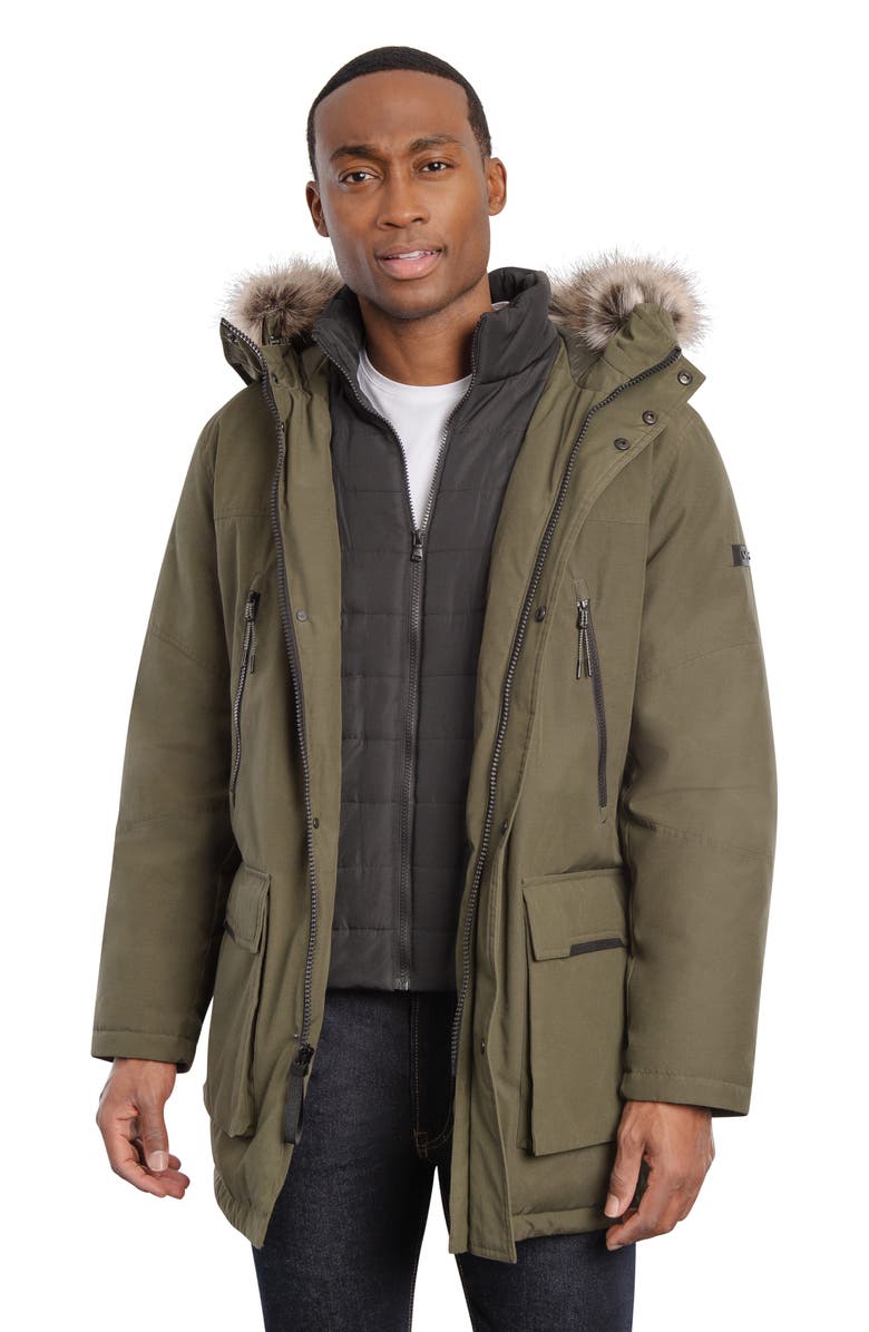 Michael Kors Benson Faux Fur Trimmed Hooded Jacket, Alternate, color, Olive