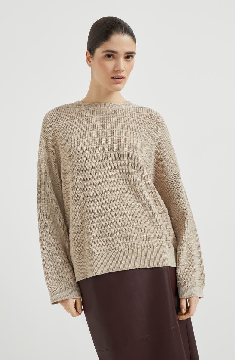 Brunello Cucinelli Cotton Diamond yarn sweater, Alternate, color, Warm Beige