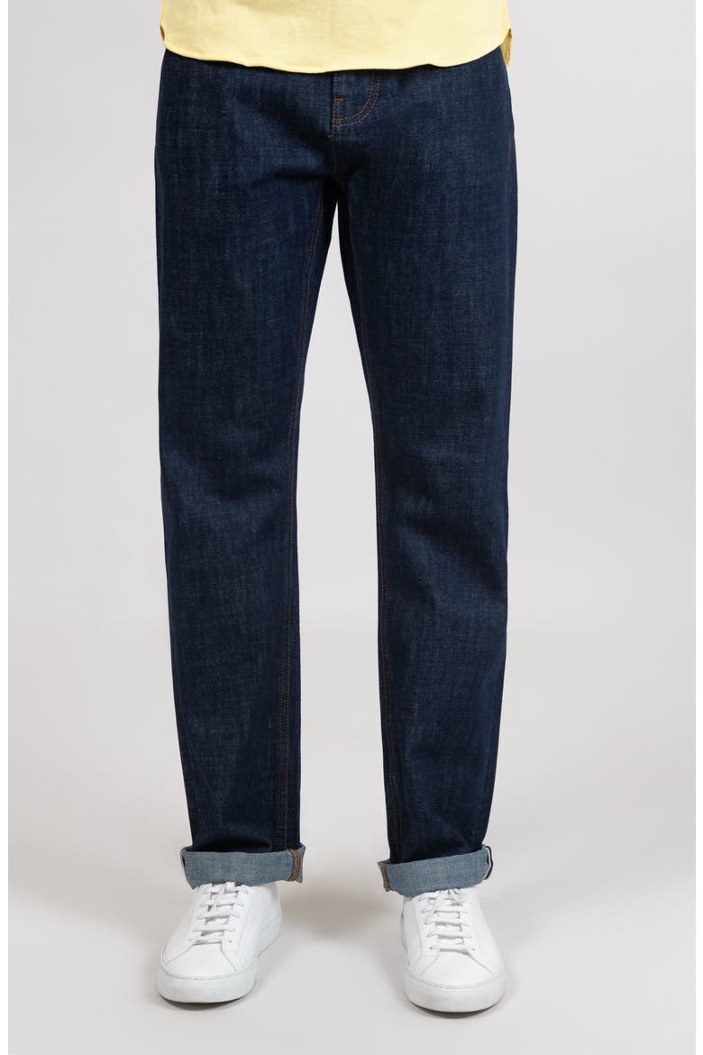 Slim Straight Selvedge Stud Jeans, Main, color, Dark Blue Rinse Wash