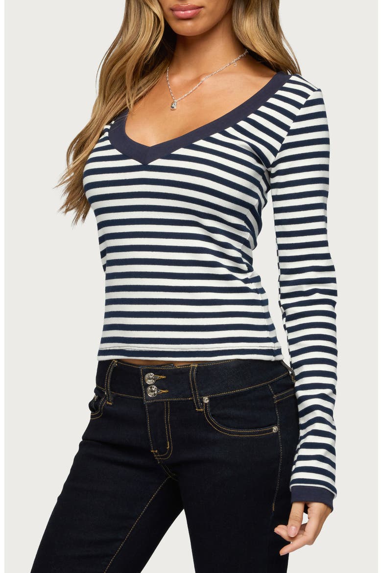 Kimi Stripe Long Sleeve Top, Alternate, color, NAVY-AND-WHITE
