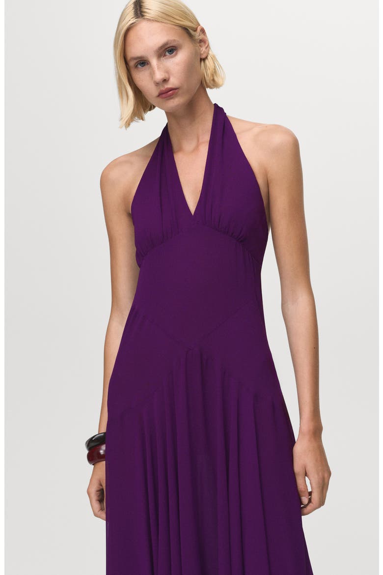 Pleated Halter Midi Dress, Alternate, color, PURPLE