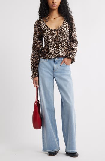 Tie Front Scoop Neck Cotton Poplin Peplum Top