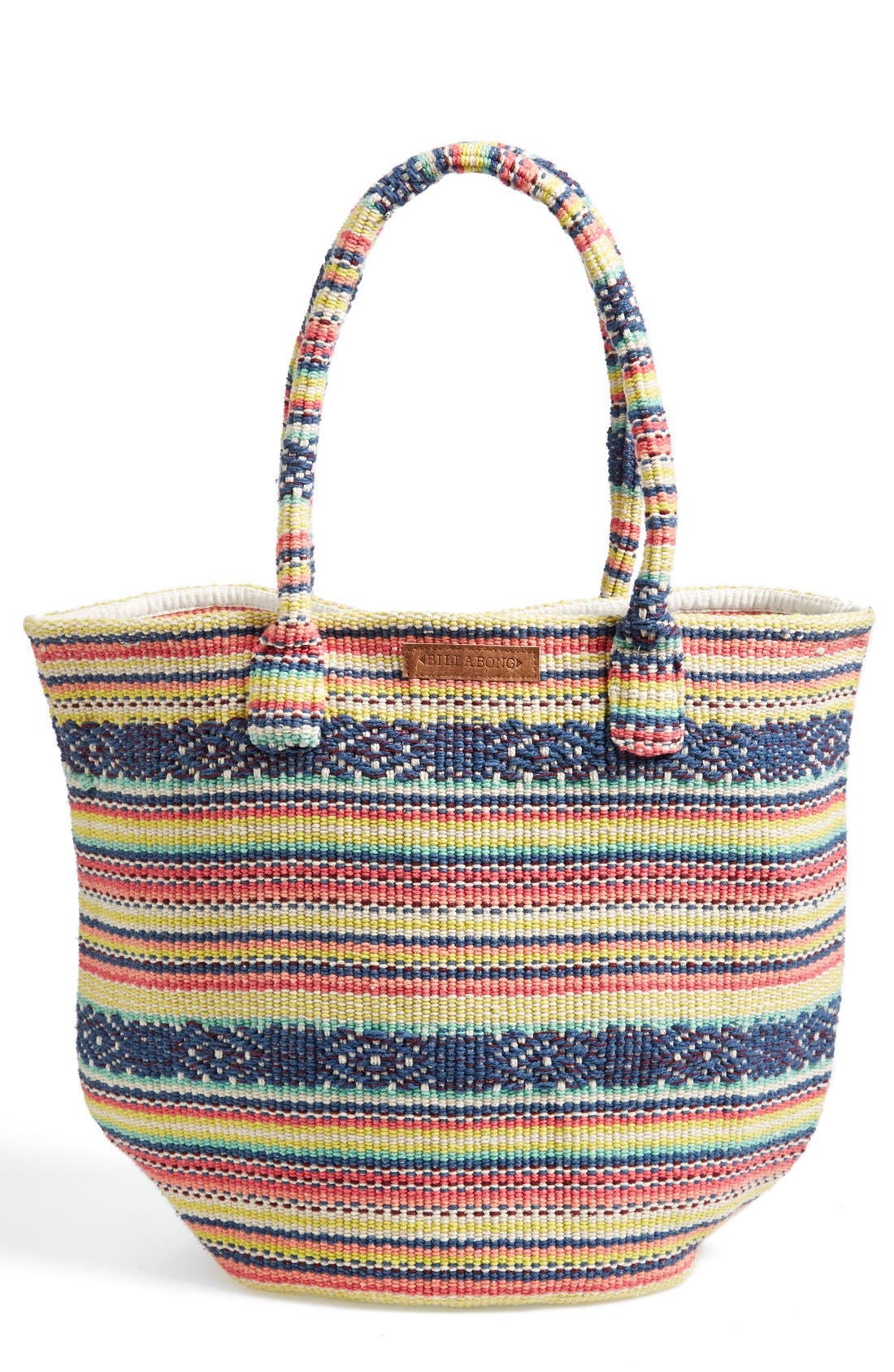 'Even Waves' Woven Beach Tote, Main, color, YELLOW MULTI