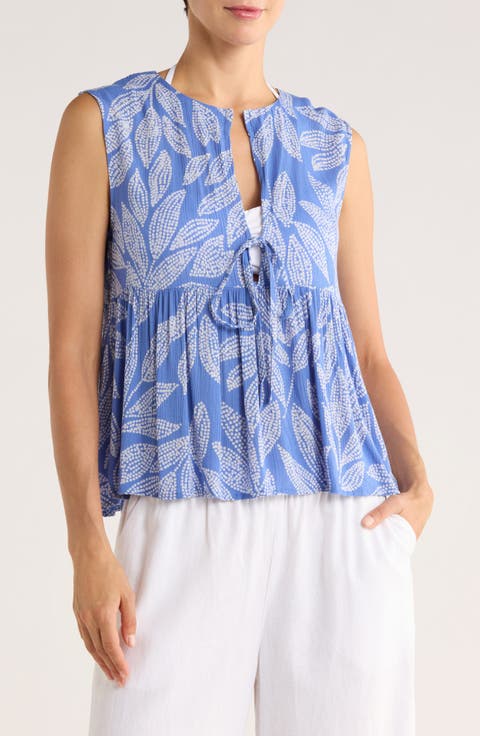 Stripe Tie Front Cover-Up Tank
