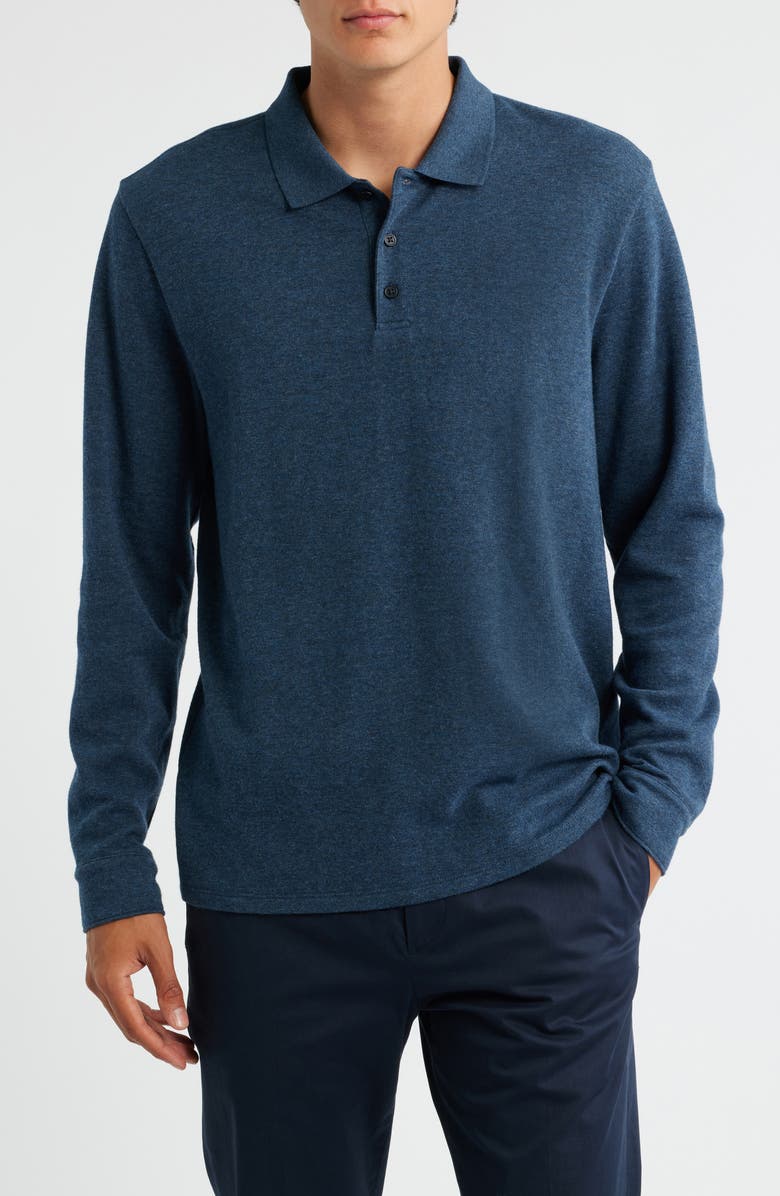 Vince Heathered Double Face Long Sleeve Polo, Main, color, H Coastal/ H Fog