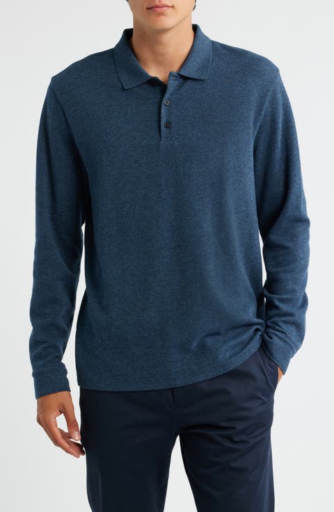 Heathered Double Face Long Sleeve Polo