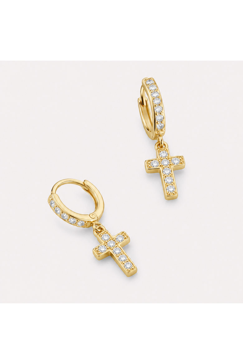 Crystal Cross Earrings, Main, color, Silver