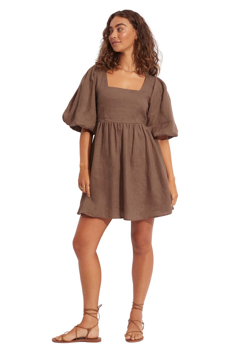 Seafolly Women's Beach Edit Shoreline Linen Cover-Up Dress, Alternate, color, Chocolate