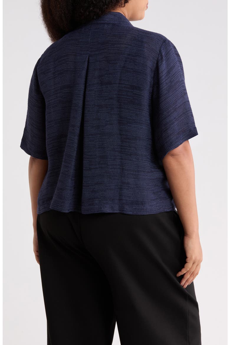 Classic Collar Elbow Sleeve Organic Linen Blend Button-Up Shirt, Alternate, color, INK