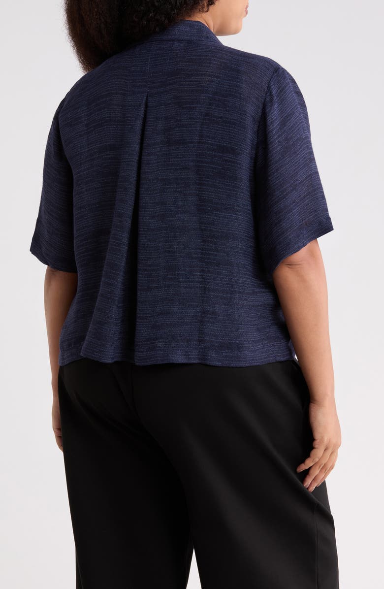 Eileen Fisher Classic Collar Elbow Sleeve Organic Linen Blend Button-Up Shirt, Alternate, color, Ink
