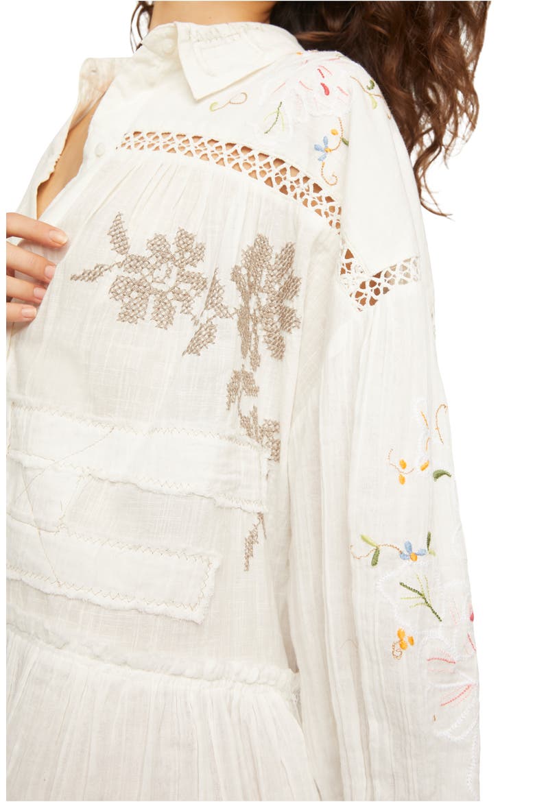 Embroidered Long Sleeve Shirtdress, Alternate, color, IVORY