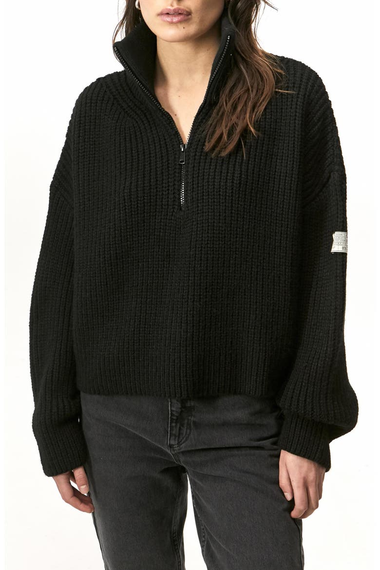 Fisherman Half Zip Sweater, Main, color, BLACK