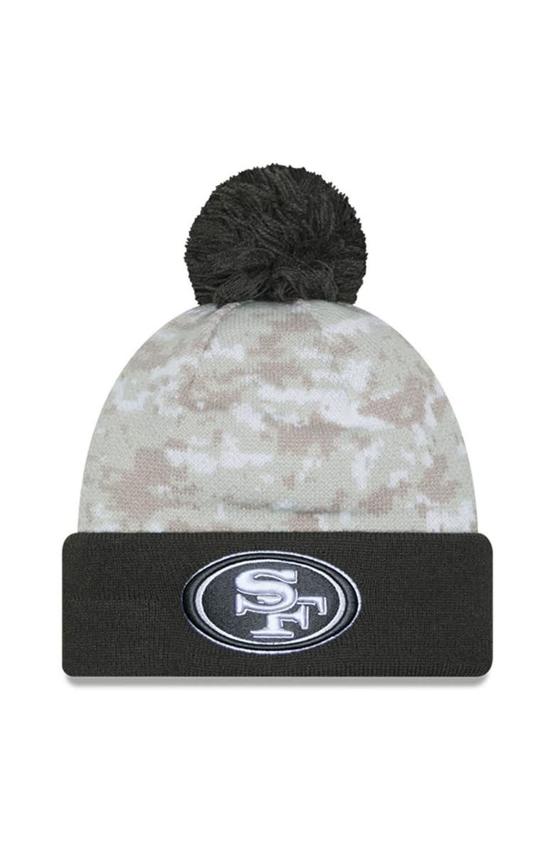 New Era Men's New Era White/Graphite San Francisco 49ers 2024 Salute To Service Digital Camo Cuffed Knit Hat with Pom, Main, color,