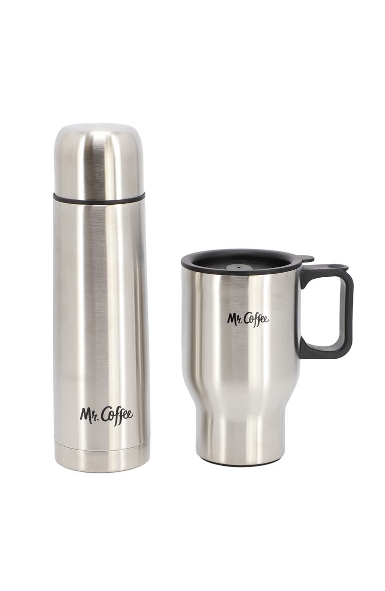 Mr. Coffee Javelin 2 Piece Thermal Bottle and Travel Mug, Main, color, Silver