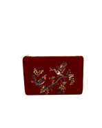 Fable England Robin Love Embroidered Red Medium Pouch