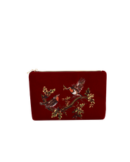 Fable England Robin Love Embroidered Red Medium Pouch