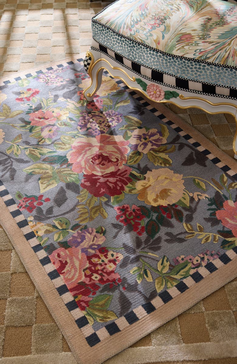 MACKENZIE CHILDS Tudor Rose Washable Rug, Alternate, color, Blue Multi