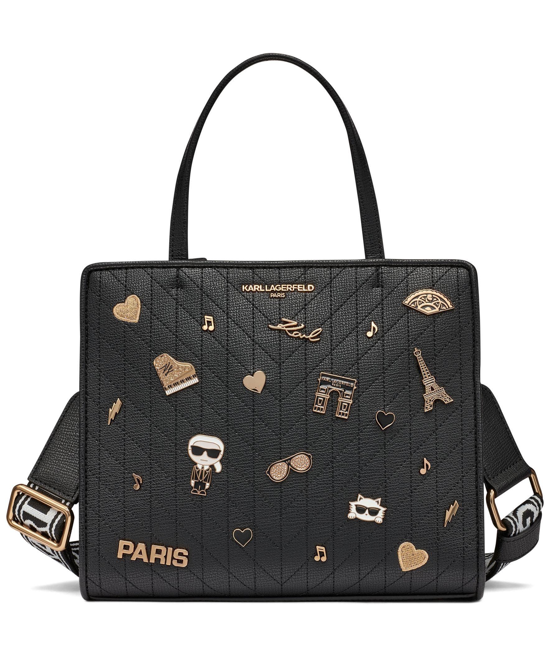 KARL LAGERFELD PARIS Maybelle Satchel, Main, color, Black/Gold