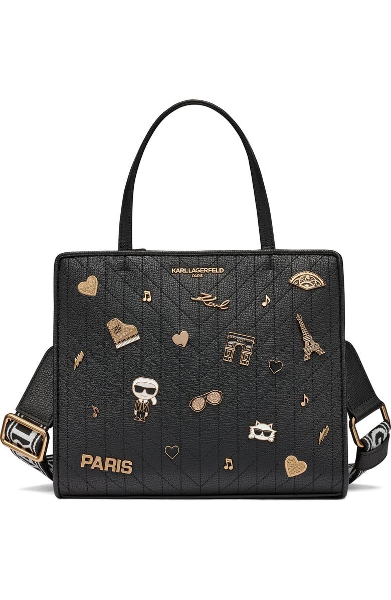 KARL LAGERFELD PARIS Maybelle Satchel, Main, color, Black/Gold