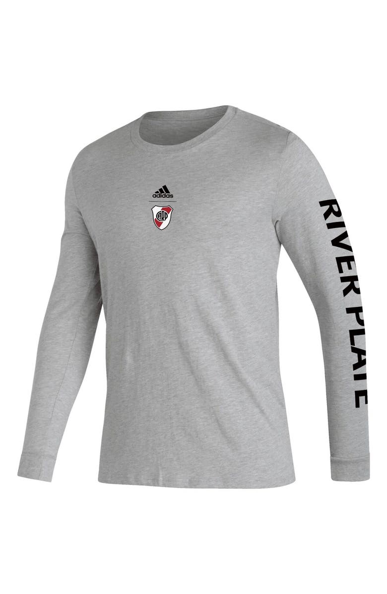 adidas Men's adidas Heather Gray Club Atlético River Plate Team Crest Long Sleeve T-Shirt, Alternate, color, Heather Gray