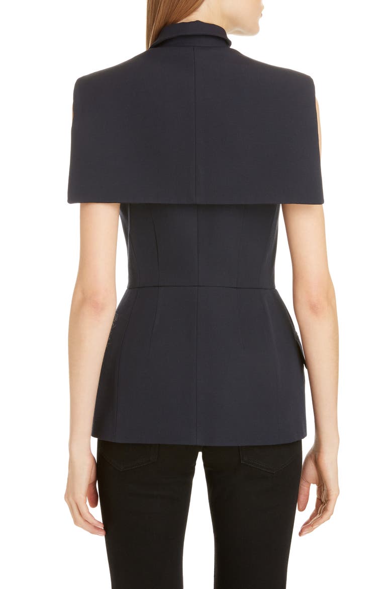 Charm Button Sleeveless Double Breasted Wool Jacket, Alternate, color, NAVY
