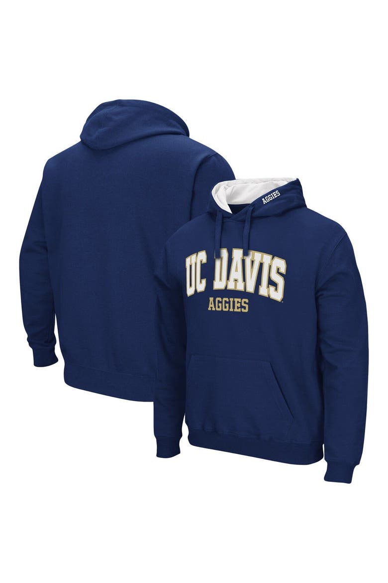 Men's Colosseum Navy UC Davis Aggies Arch and Logo Pullover Hoodie, Main, color, Navy