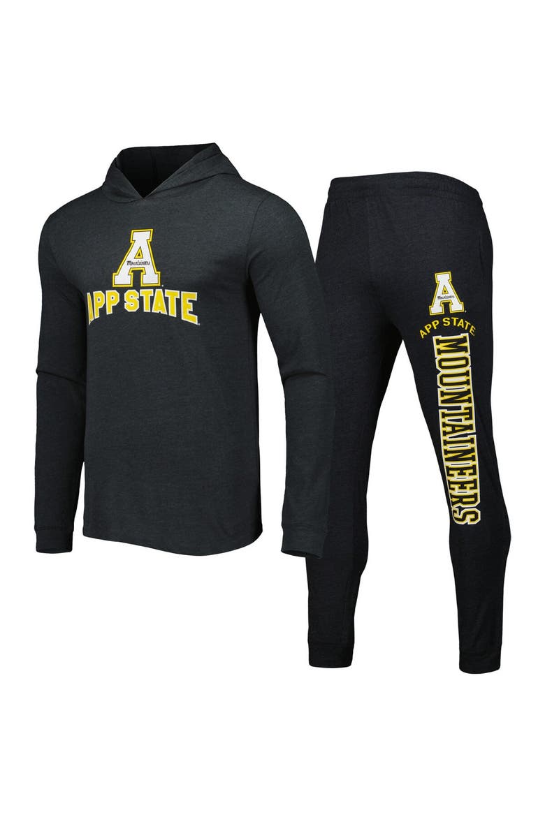 Men's Concepts Sport Black/Charcoal Appalachian State Mountaineers Meter Pullover Hoodie & Pant Sleep Set, Alternate, color, Black