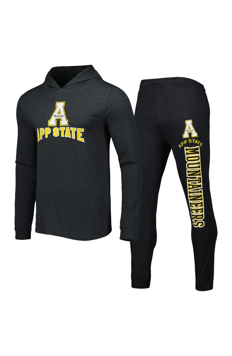 CONCEPTS SPORT Men's Concepts Sport Black/Charcoal Appalachian State Mountaineers Meter Pullover Hoodie & Pant Sleep Set, Alternate, color, Black