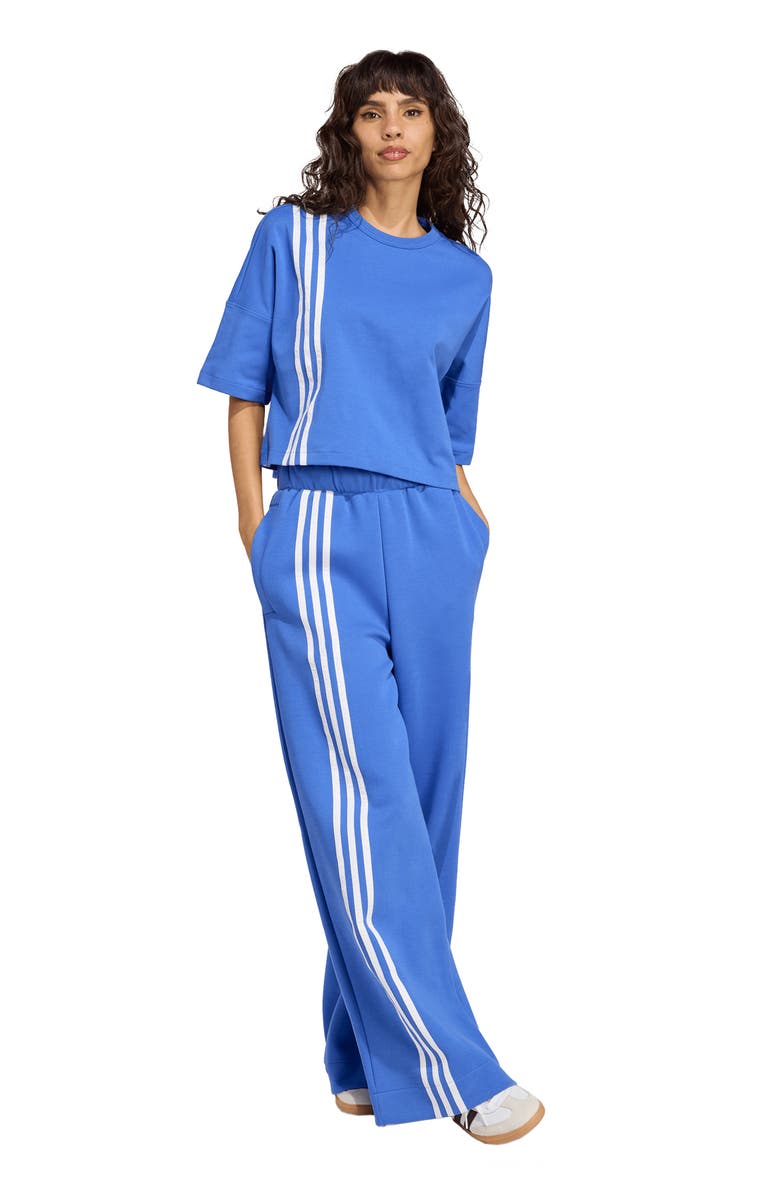 adidas Off Placed 3-Stripes Wide Leg Sweatpants, Alternate, color, Blue