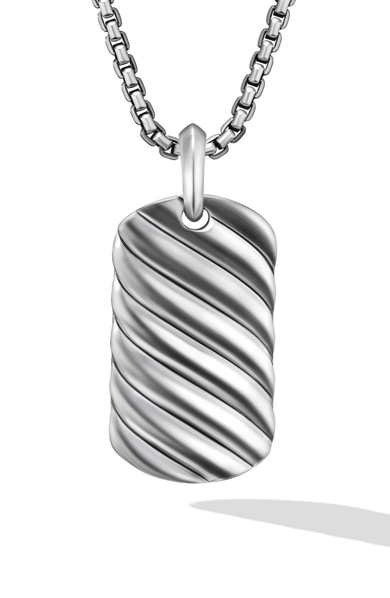 David Yurman Sculpted Cable Tag in Sterling Silver, 35mm, Main, color, Sterling Silver