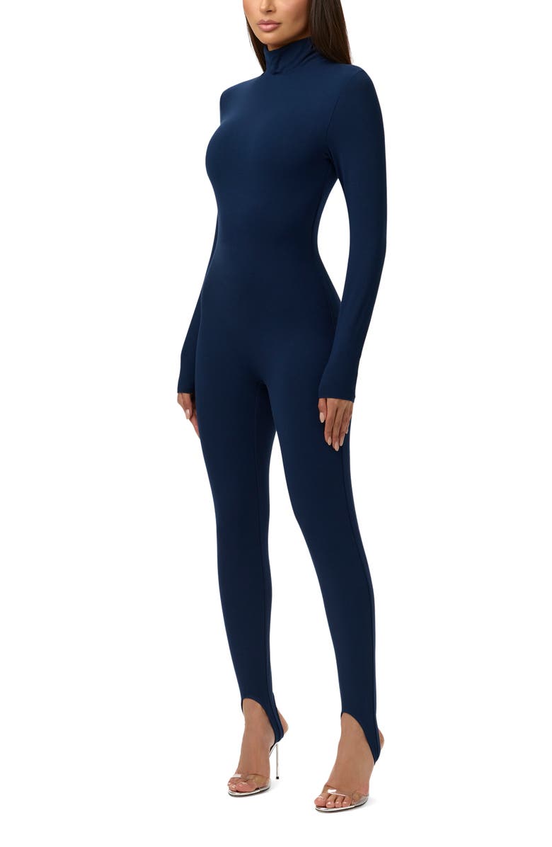 Naked Wardrobe Butter Long Sleeve Stirrup Jumpsuit, Alternate, color, Navy Blue