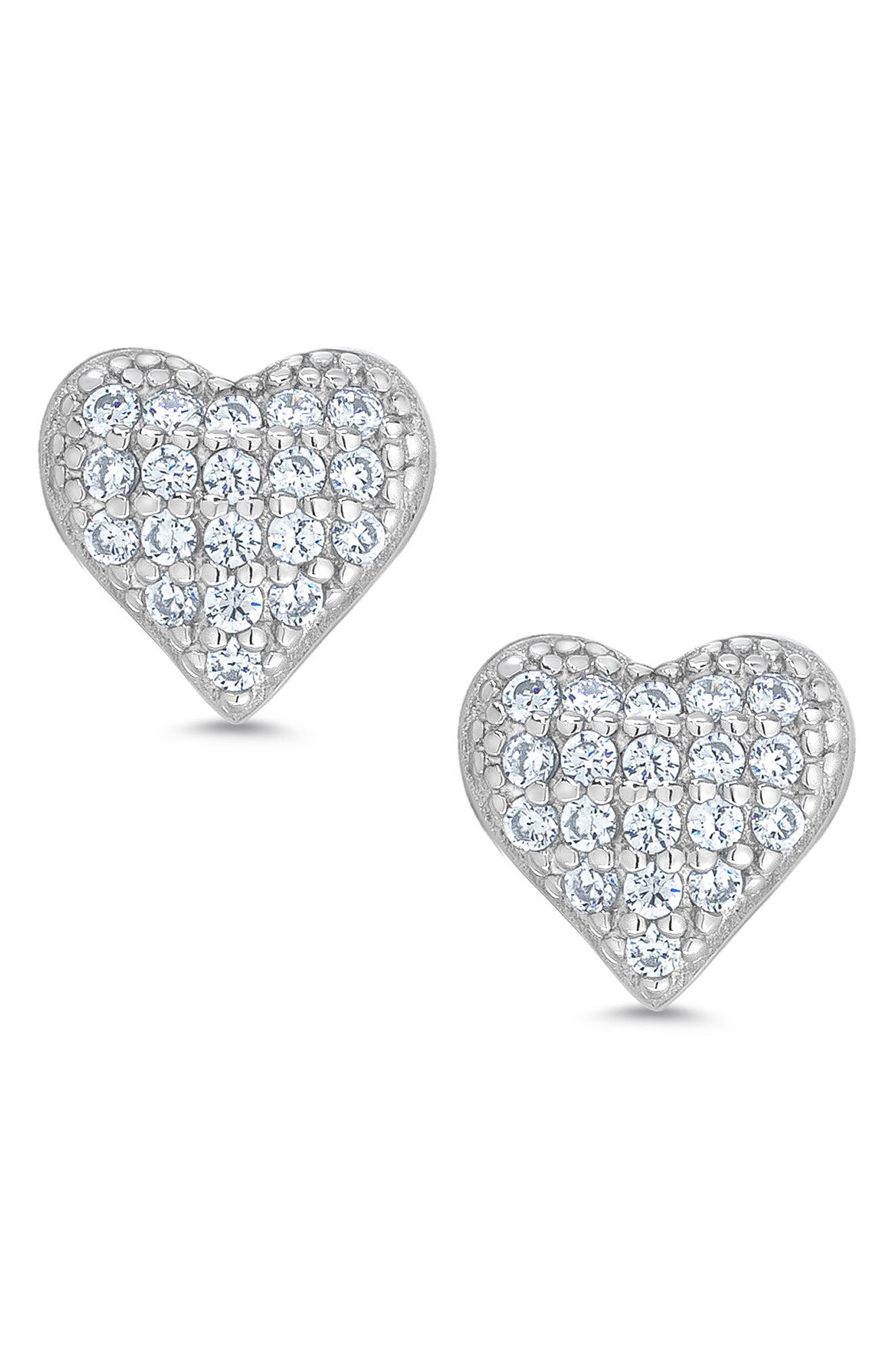 Lily Nily Kids' Pavé Cubic Zirconia Heart Stud Earrings in Silver 