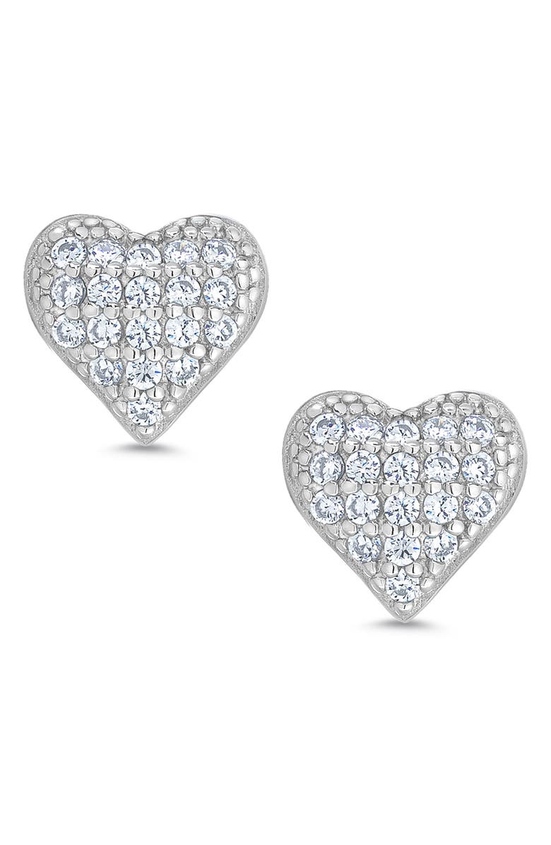 Lily Nily Kids' Pavé Cubic Zirconia Heart Stud Earrings, Main, color, Silver