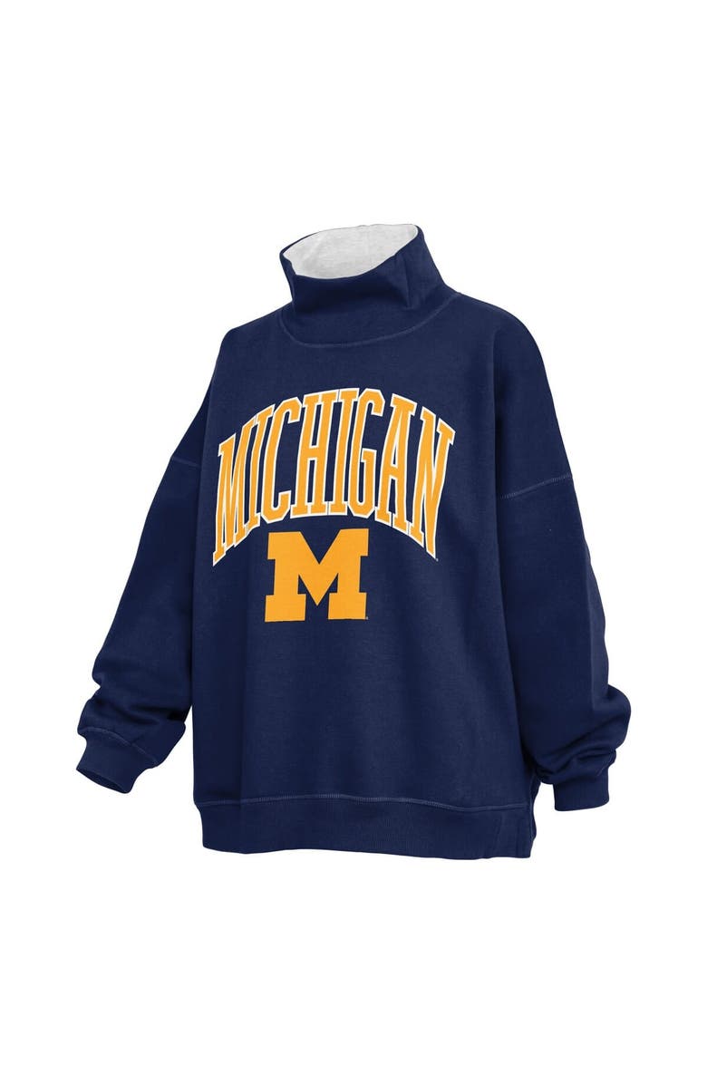 PRESSBOX Women's Pressbox Navy Michigan Wolverines Oversized Mock Neck Sweatshirt, Alternate, color, Navy
