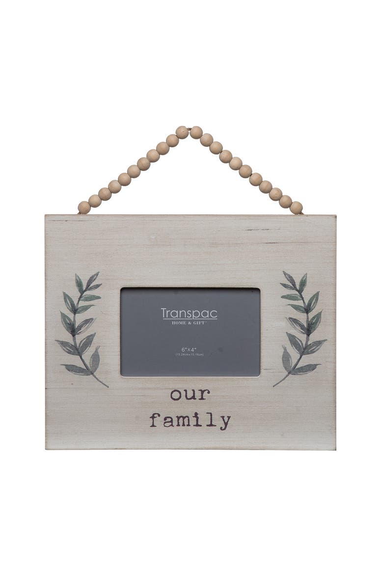 Wood 11.63 in. Blue Our Family Hanging Beaded Frame, Main, color, Blue