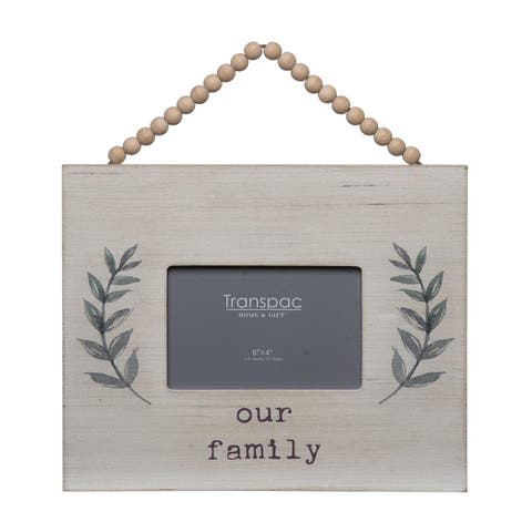 Wood 11.63 in. Blue Our Family Hanging Beaded Frame