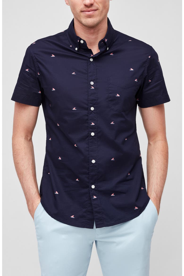 Riviera Slim Fit Shark Fin Short Sleeve Button-Down Shirt, Alternate, color, SHARK FIN FADE OUT PINK