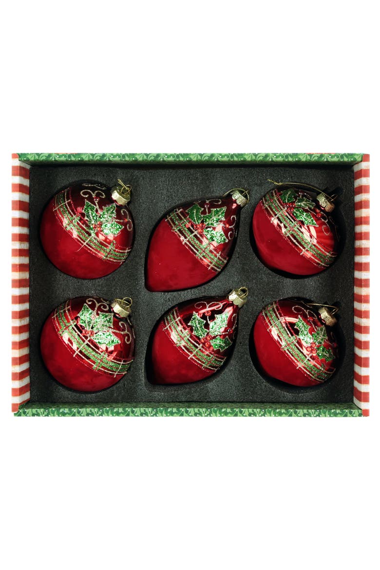 Holly Trim Velvet Ornament, Box of 6, Alternate, color, Red